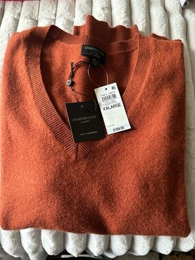 Charter Club Woman Rust Orange V-Neck Cashmere Sweater